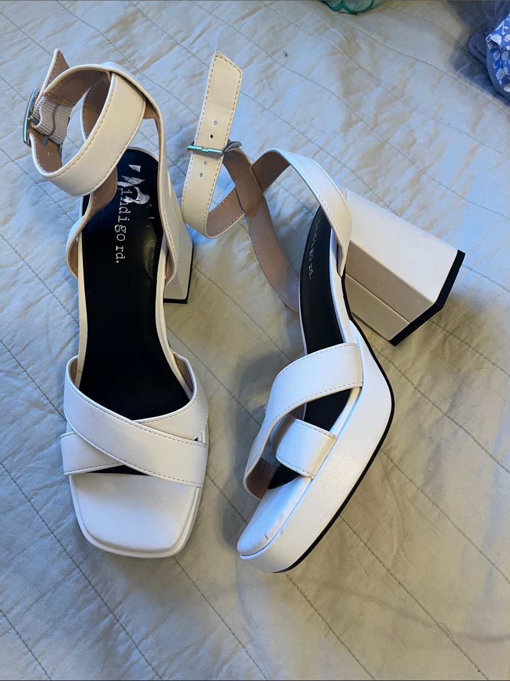 White Block Heel Ankle-Strap Sandals platform heels
